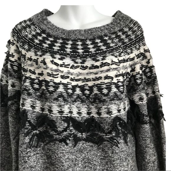 Vince Camuto Fairisle Fringe Crewneck Pullover Sweater Large - Picture 6 of 13